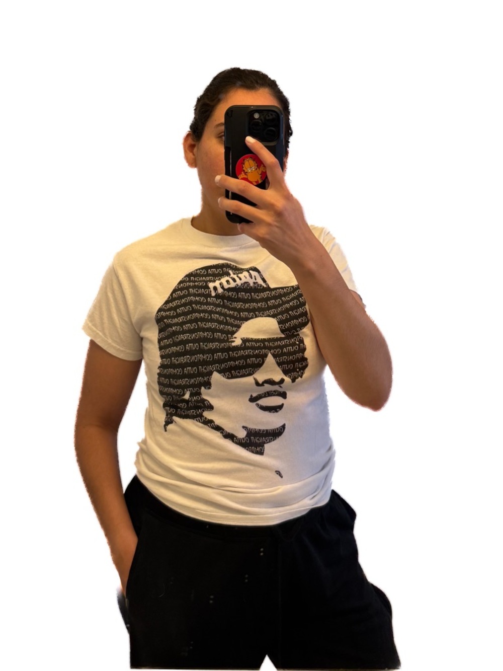 Spencer's White T-Shirt with Black Graphic Portrait